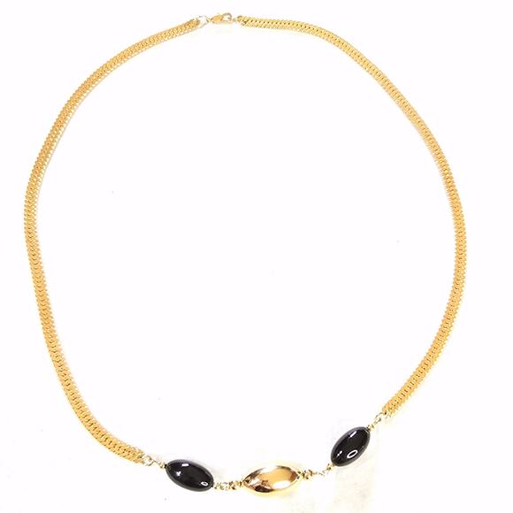 Goldtone Herringbone Chain Black & Gold Football Shaped Polymer - Picture 1 of 8